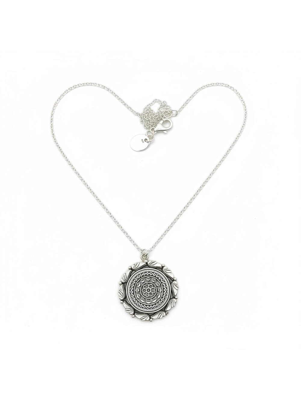 Sterling Silver 925 Rose of Damascus Mandala Pendant Necklace